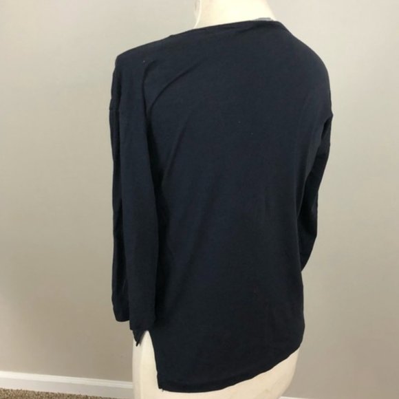 Zara "Curiosity" Sequins 3/4 Sleeve Navy Tee, M EUC - Picture 5 of 8